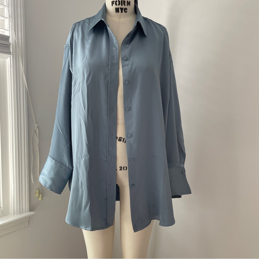 H&M Dusty Blue Oversized Button-Down Shirt